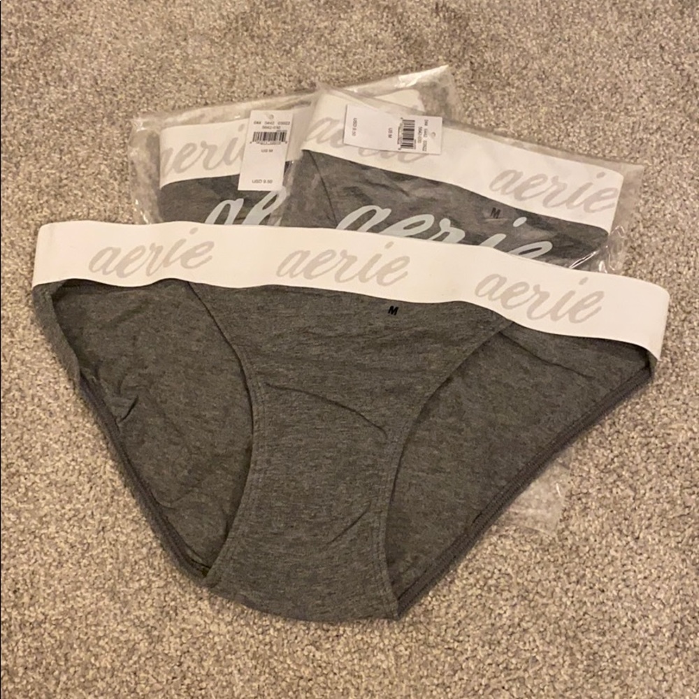 3 pairs of gray Aerie bikini panties